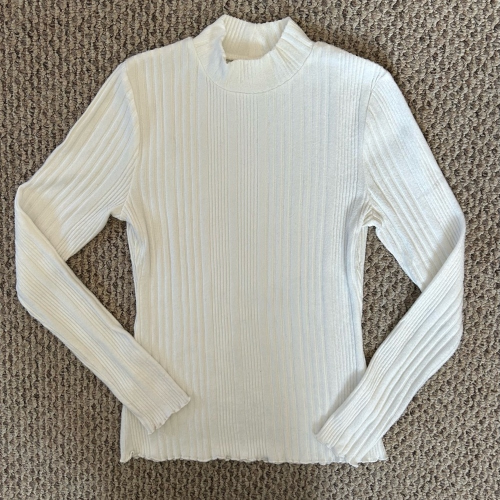 Ribbed White Turtleneck Sweater